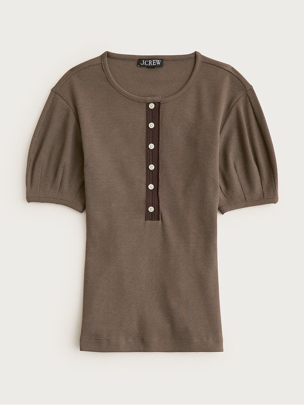 J. Crew Perfect Rib Puff Sleeve Henley Short Sleeve Tee Womens Size Medium Top